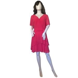 Tahari Faux Wrap Flutter Sleeve Dress